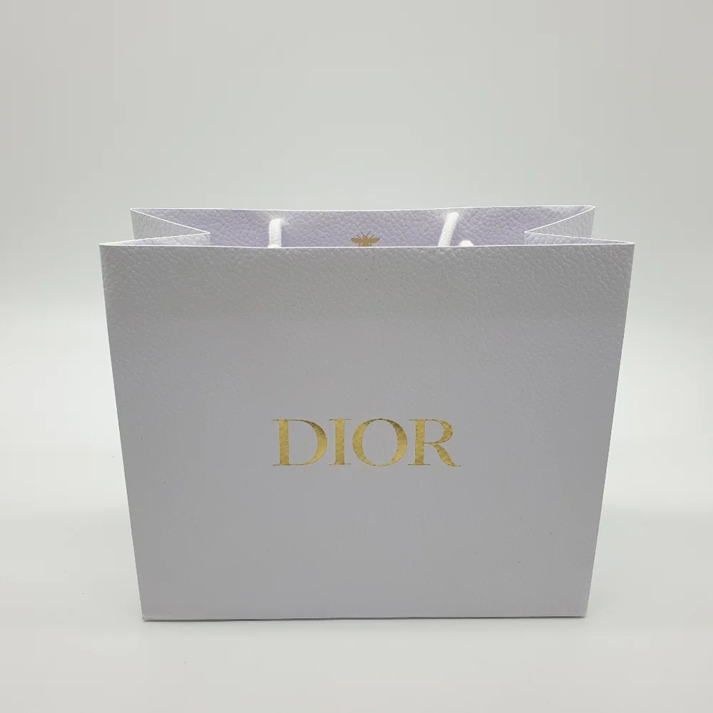 Authentic Dior Textured Pebbled Paper Shopping Medium Gift Bag | NEW white gold